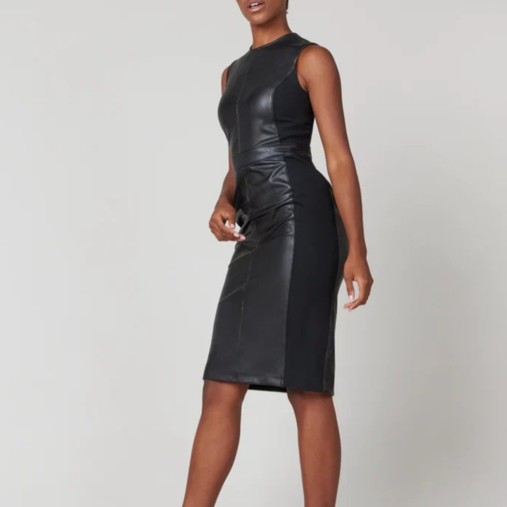 SpanxLeather-Like Combo Fitted Dress - Classic Black Size S